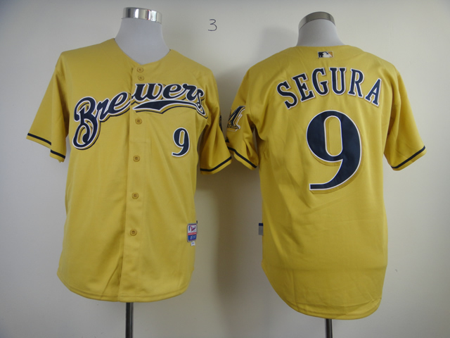Men Milwaukee Brewers #9 Segura Yellow MLB Jerseys->milwaukee brewers->MLB Jersey